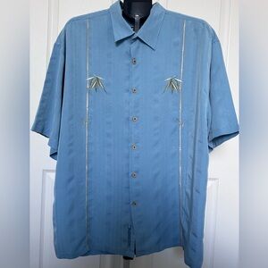 Bamboo Cay Men's Button-Up Shirt Modal Polyester Blue Embroidered XXL Casual